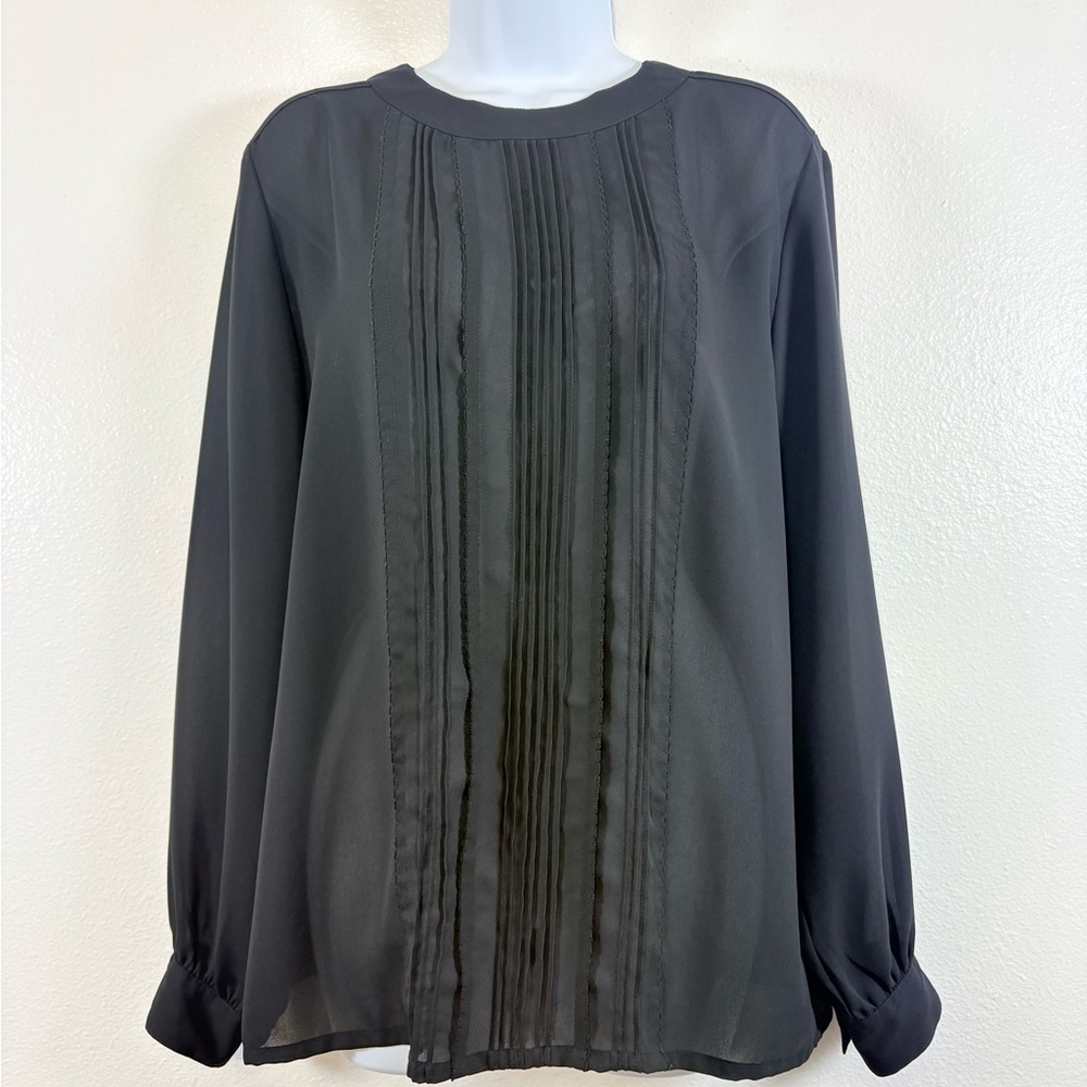 Laura & Jayne Collection Black Pintuck Sheer Blouse Size 14 Office Timeless